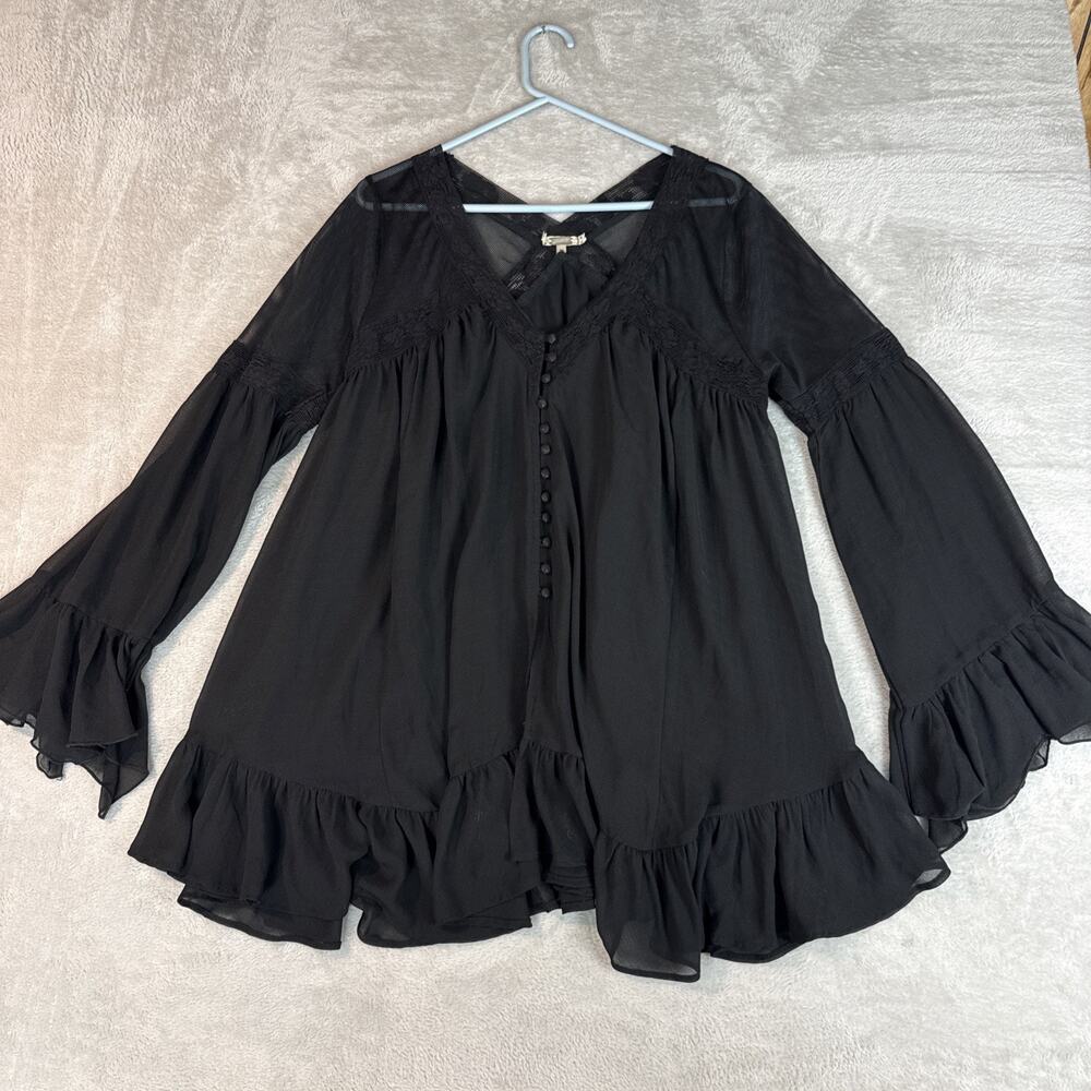 Gimmicks BKE Women Black Flowy Boho Tunic Top M Micro Dress Whimsigoth Witchy